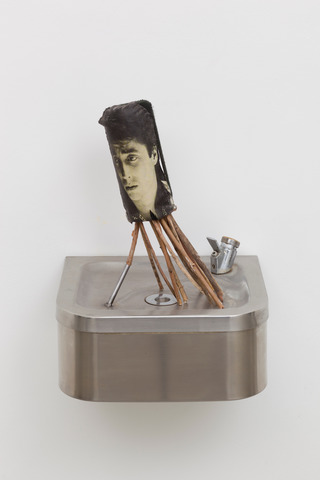 John, 2014, welded steel, plastic, twigs, photographic transfer print on sock and glass,
45 x 26.5 x 30 cm